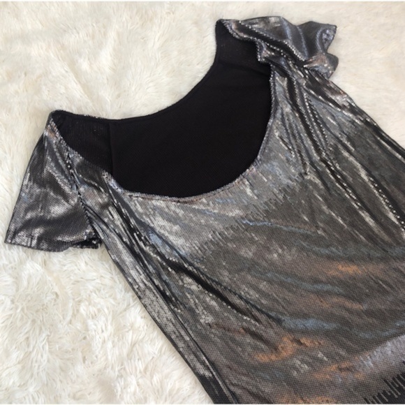 Free People 🖤 Gunmetal Sequined Ombre Backless Oversized Shift Mini Dress, S/XS - Picture 11 of 15